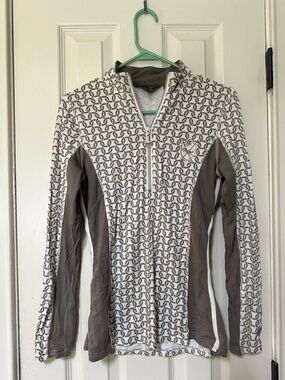 Good Rider Taupe & White Half-Zip Riding Top